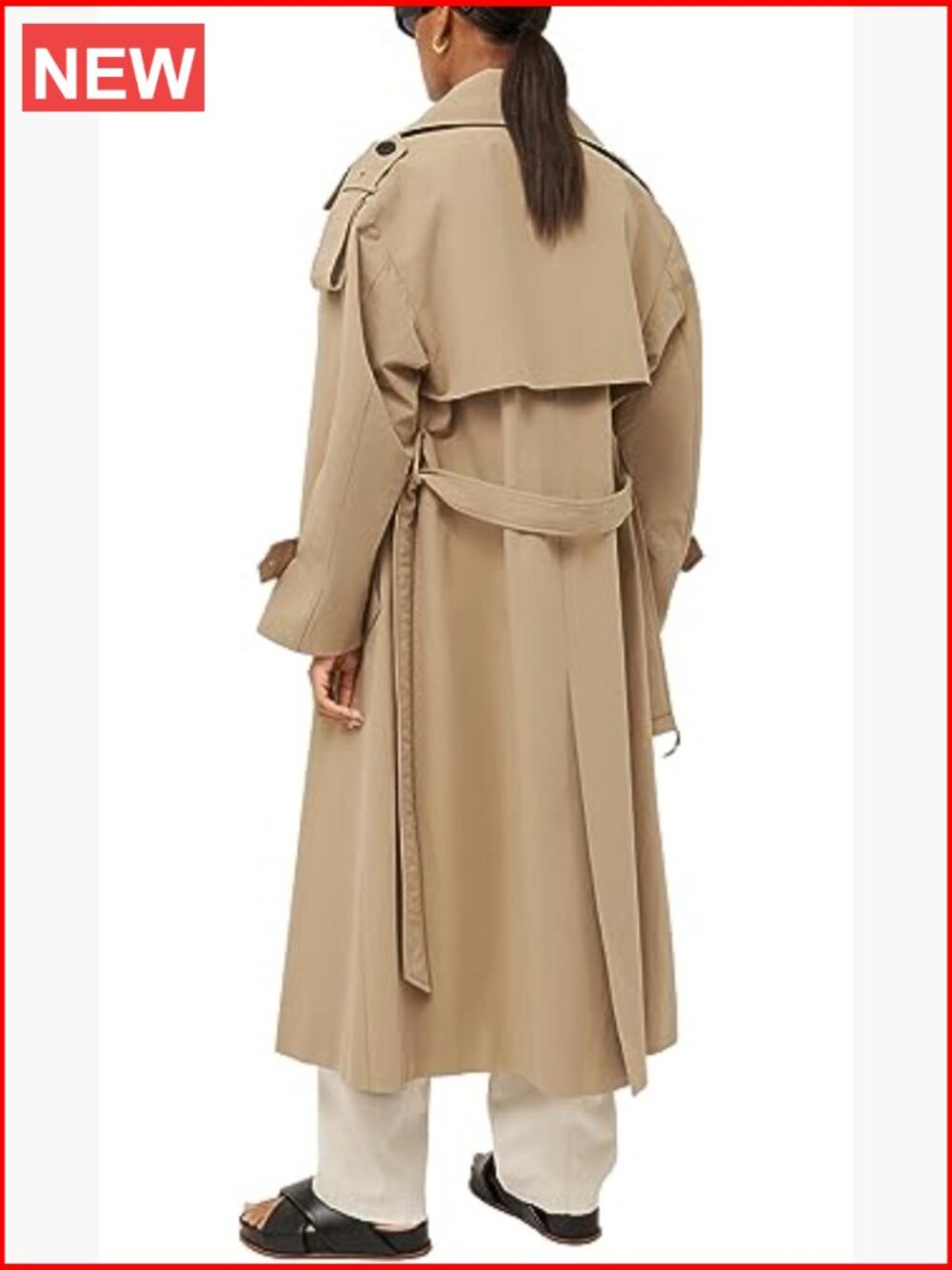 Oversized Double Breasted Trench Coat with Belt Windproof Overcoat - Picture 3 of 7